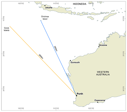 map of WA with the Indian Ocean Territories (IOTs) highlighted